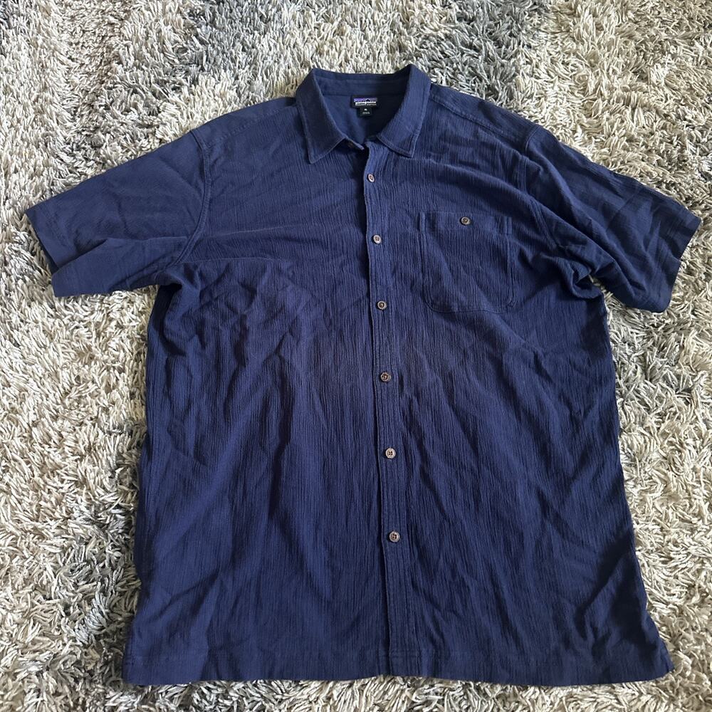 Patagonia Men's A/C Button Up Shirt- Size XL Navy Blue 100% Organic Cotton